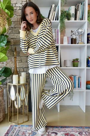 Marlowe Stripe Sweatshirt Lemonade Navy